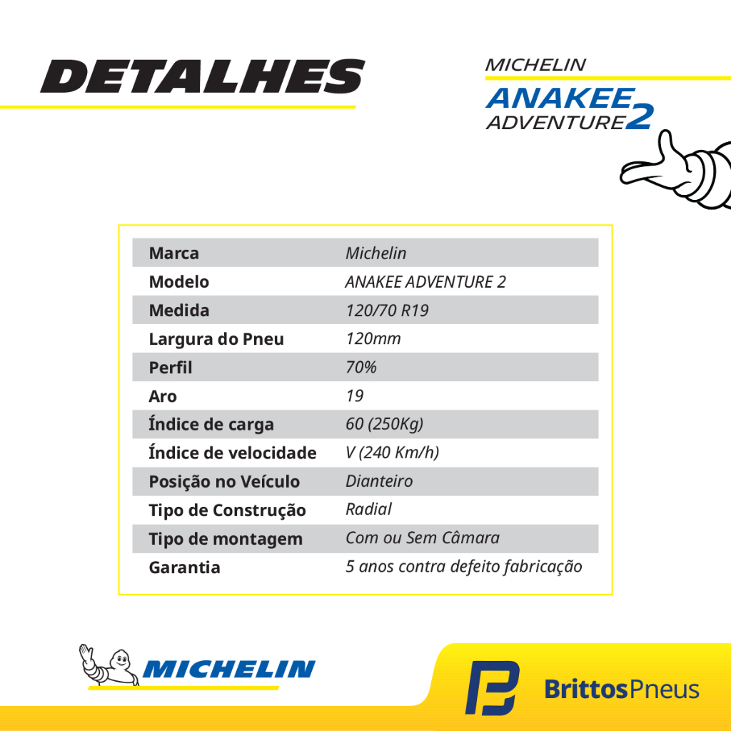 Pneu Moto Michelin Aro 19 Anakee Adventure 2 120/70 R19 60V TL/TT - Dianteiro — imagem 2 de 2