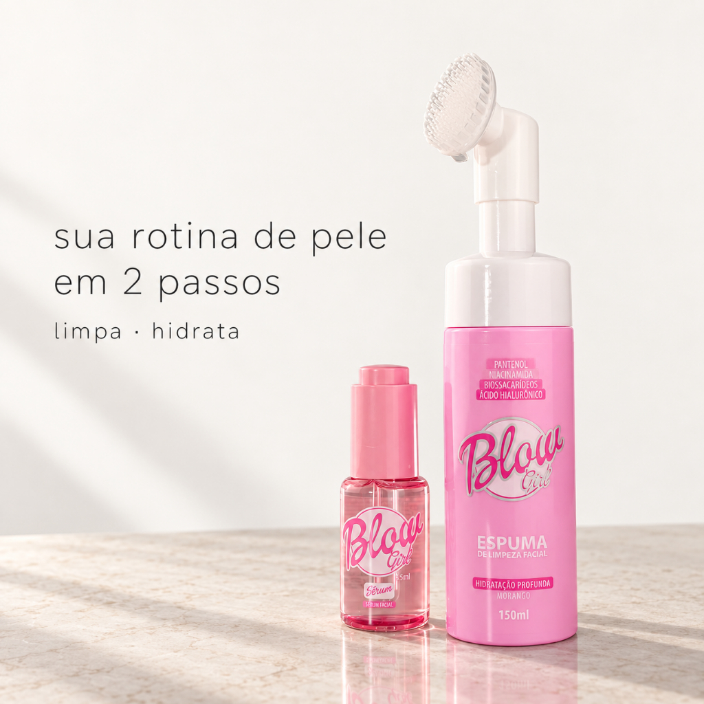 Kit Skincare Facial Espuma de Limpeza 150ml + Sérum Hidratante 35ml Ácido Hialurônico Niacinamida Blow Girl