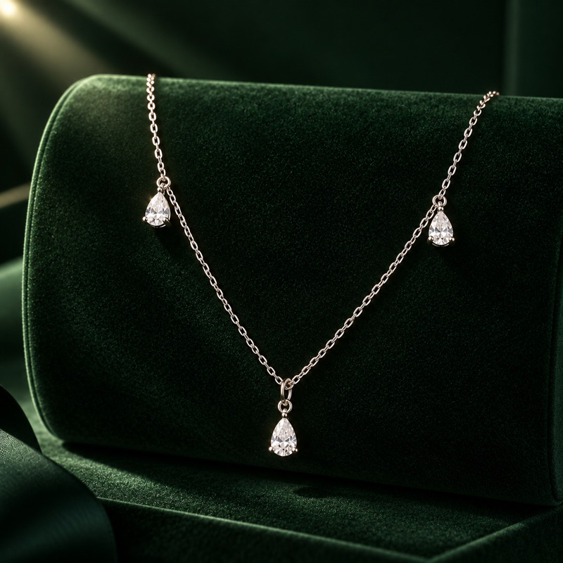 Gargantilha Moissanite 3,5mm com Gotas Transparentes em Prata 925