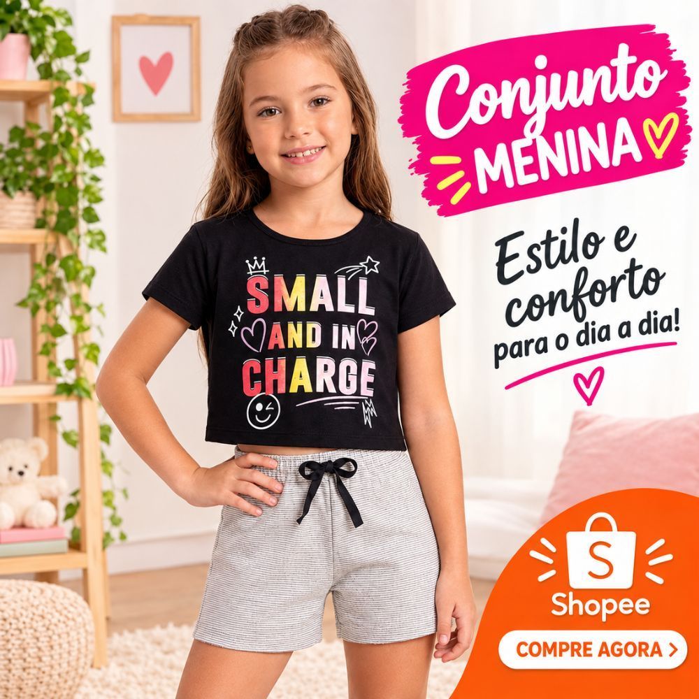 Conjunto Infantil Feminino Cropped 100% Algodão + Shorts Moletinho Listrado Roupa de Verão Menina Confortável e Estilo