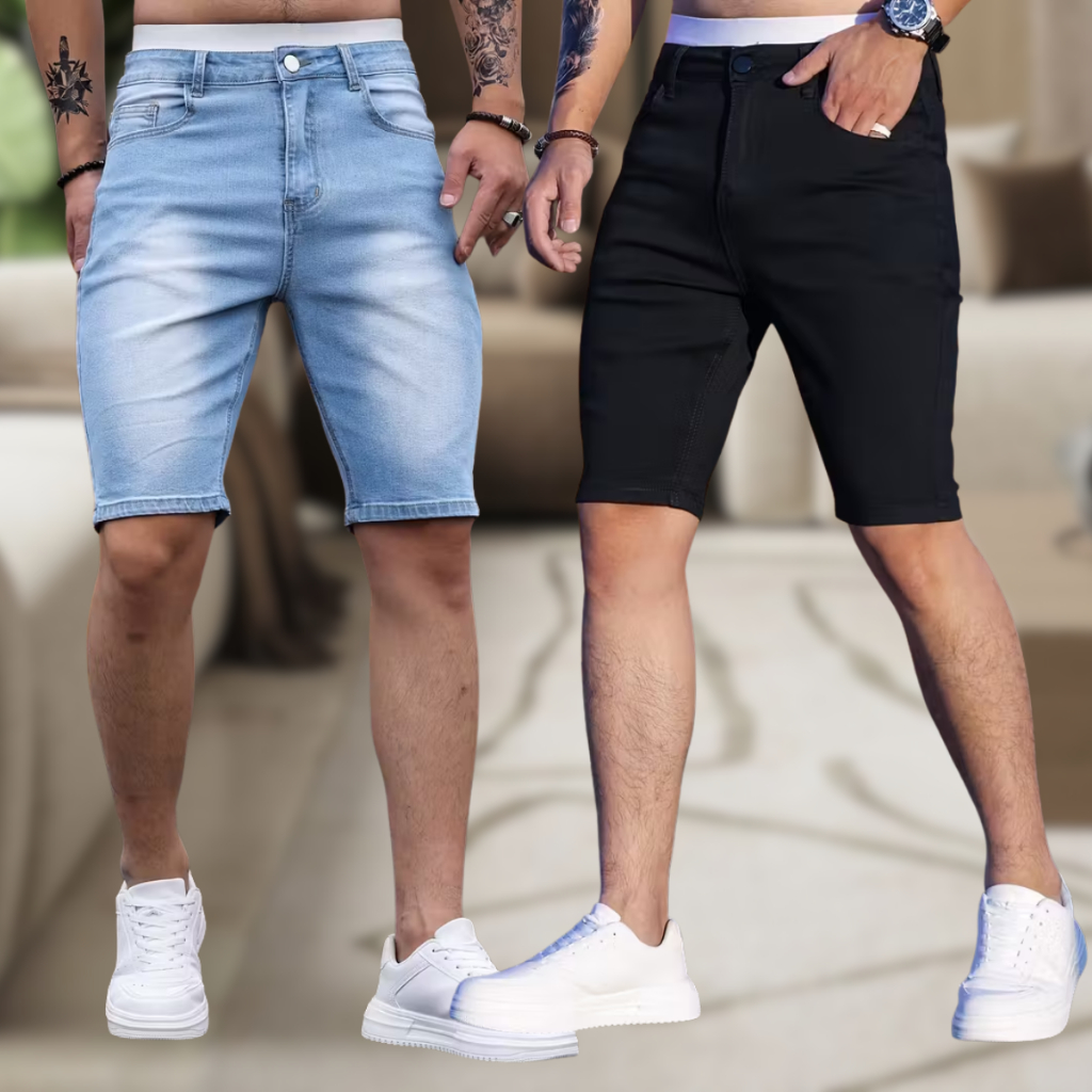Bermuda Jeans Masculina Verão Casual Confortável Elastano Estilo Livre Praia Moderna Tendência Qualidade Legitmo