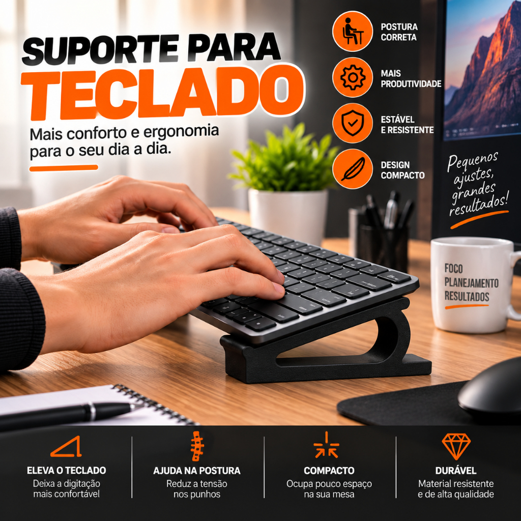 Suporte para Teclado Computador PC Ergonômico Inclinação Universal 2 Peças