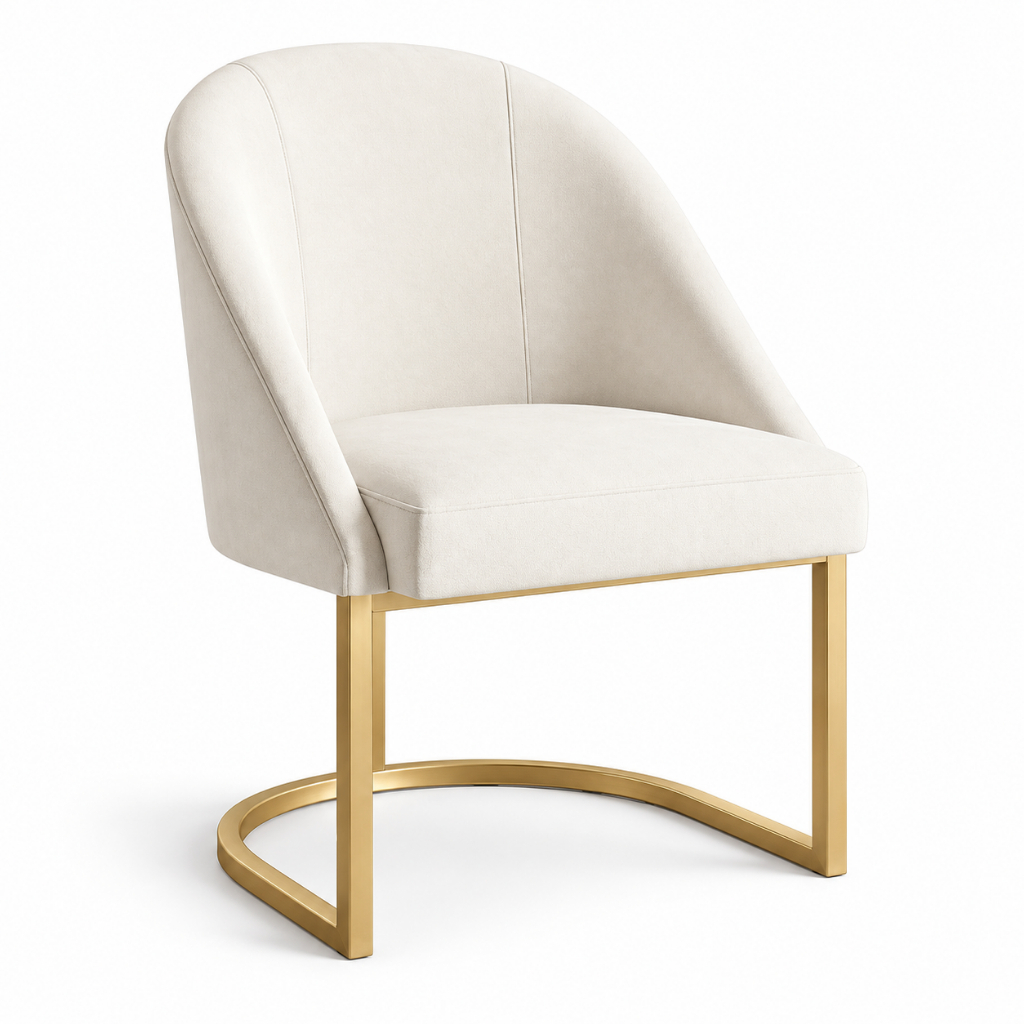 Poltrona Cadeira Lua Decorativa Sala de Jantar Mesa Cozinha Base Metálica Industrial Dourado - Lua Nova Dourado
