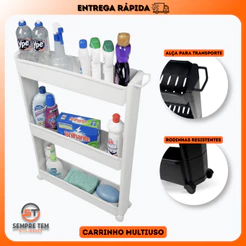 Organizador multiuso Estante 3 Andares com rodinhas Sortido