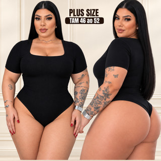 Blusa plus size feminina bory decote quadrado manga curta modelador body marrom collant moda plus size feminina