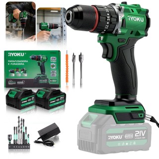 Furadeira Parafusadeira Impacto Brushless 2 Baterias RYOKU 21v 10mm 70Nm