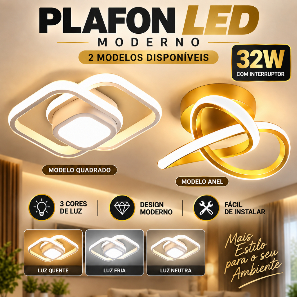 32W Luminária De Teto Plafon Led Moderna Lustre para Corredor Sala Quarto Cozinha