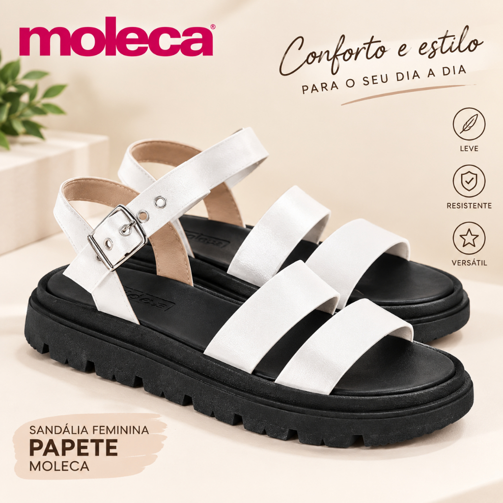 Sandália Feminina Moleca Papete Confortável Original Casual Rasteira PM15787