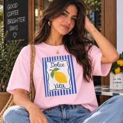 Camiseta Dolce Vita Feminina Limão Siciliano Blusa Casual Moda Verão 100% Algodão Premium Casual Trendy