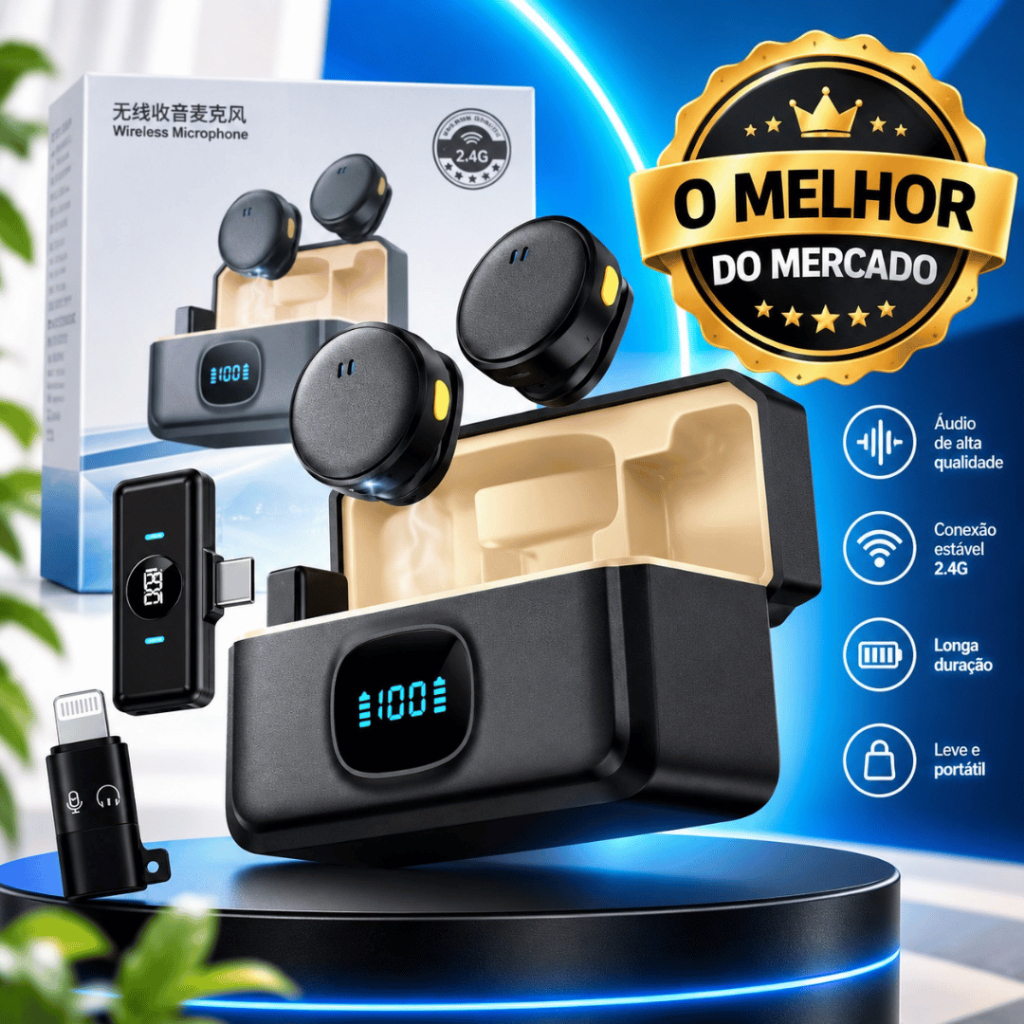 Kit 2 Microfones Lapela Sem Fio Magnético Anti Ruído Android iPhone