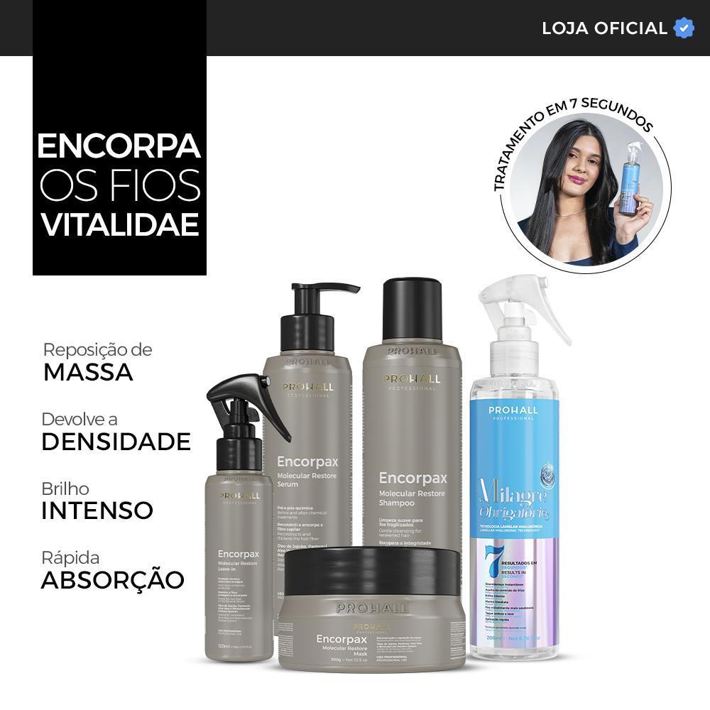 Kit Encorpa Fios Encorpax Shampoo, Leave-in, Sérum, Máscara + Milagre Obrigatório 200ml