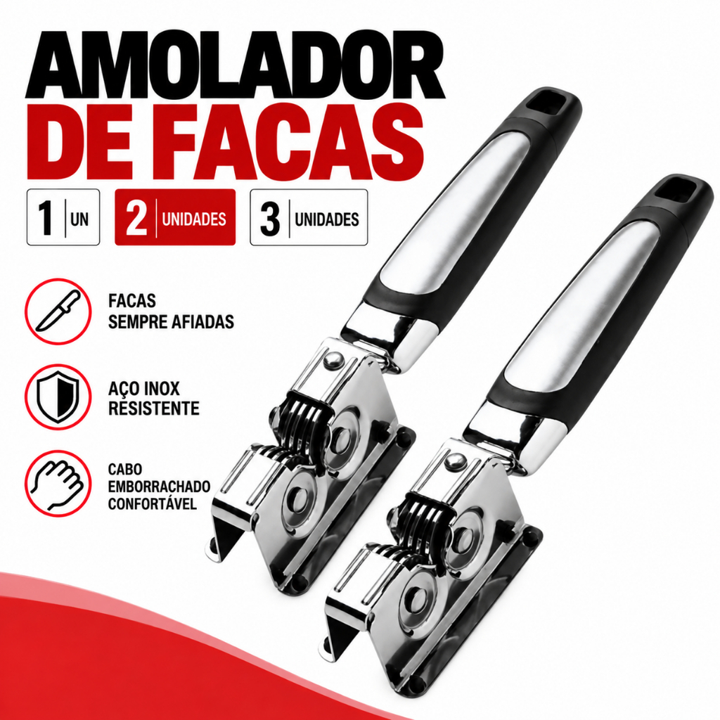 Imagem Afiador Amolador de Facas Manual Profissional Aço Inox Cabo Emborrachado 1 2 ou 3 Unidades