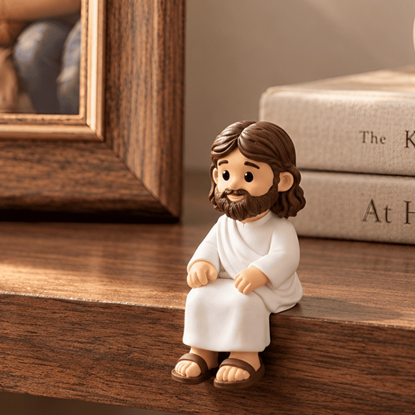 Mini Jesus Sentado Decorativo Oratório Para Monitor Mesa Prateleira Nicho Carro Kit