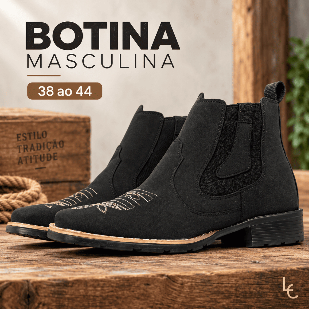 Botina Masculina Country Bordada Elástico Rodeio Sertanejo Fazenda Trabalho Casual Western Confortável Elástico Lateral