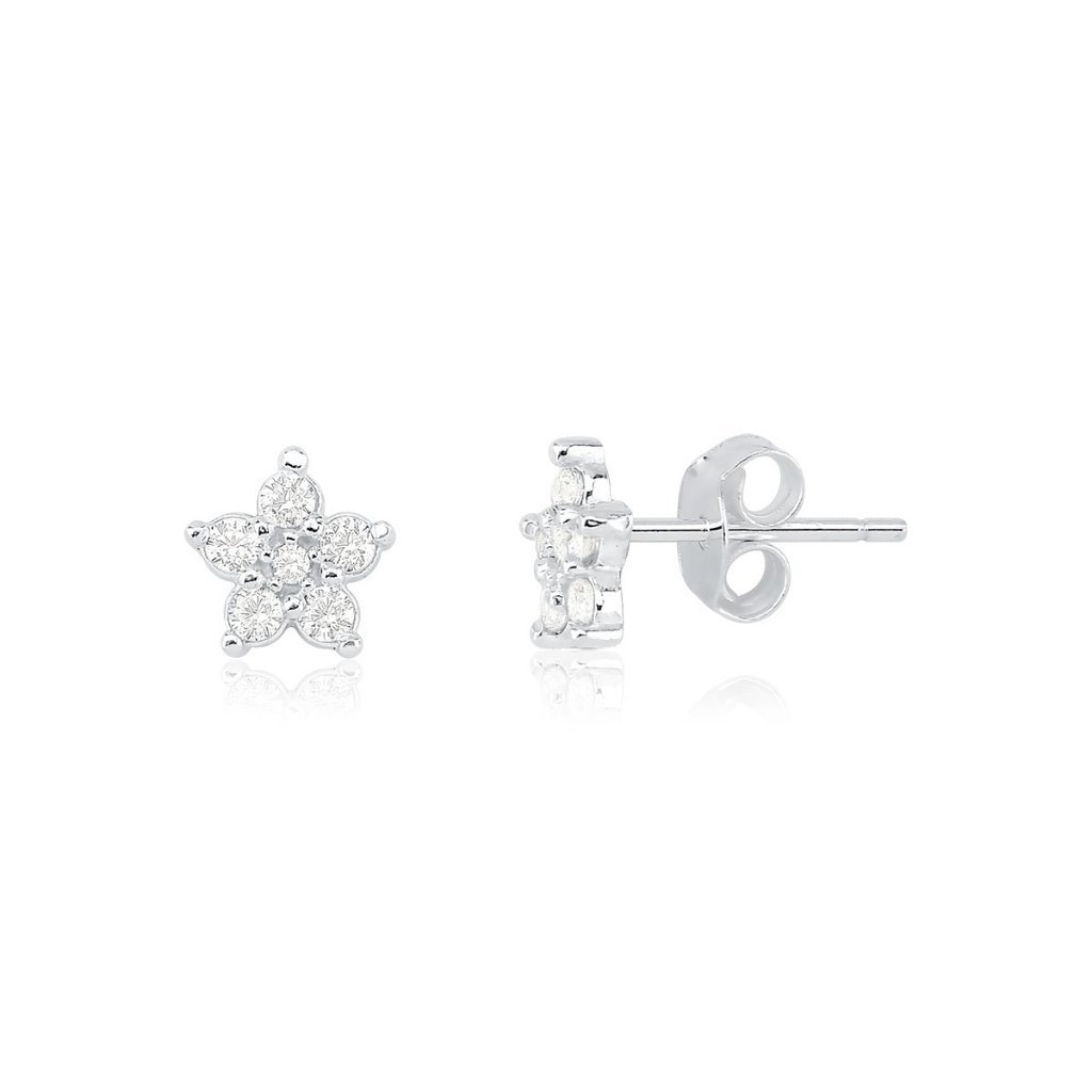 Brinco de Prata 925 Florzinha com Zircônias