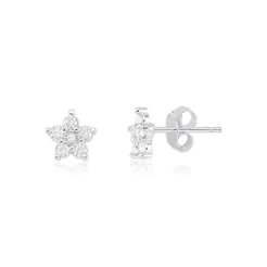 Brinco de Prata 925 Florzinha com Zircônias