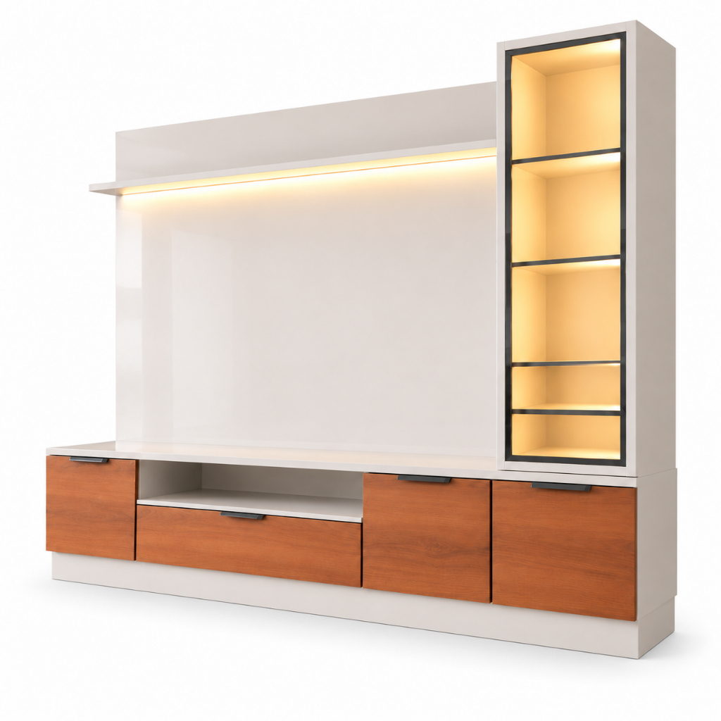 Estante Home 225cm Para TV Até 75” Noble Com Cristaleira LED Porta Reflecta Rack Painel Sala Luxuosa