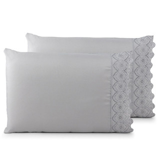 Par de Fronhas com Bordado Inglês Percal 300 Fios 50x70cm Napoli Cinza