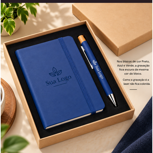 Kit Presente Bloco com Pauta + Caneta Personalizado com Nome Caixa Papelão