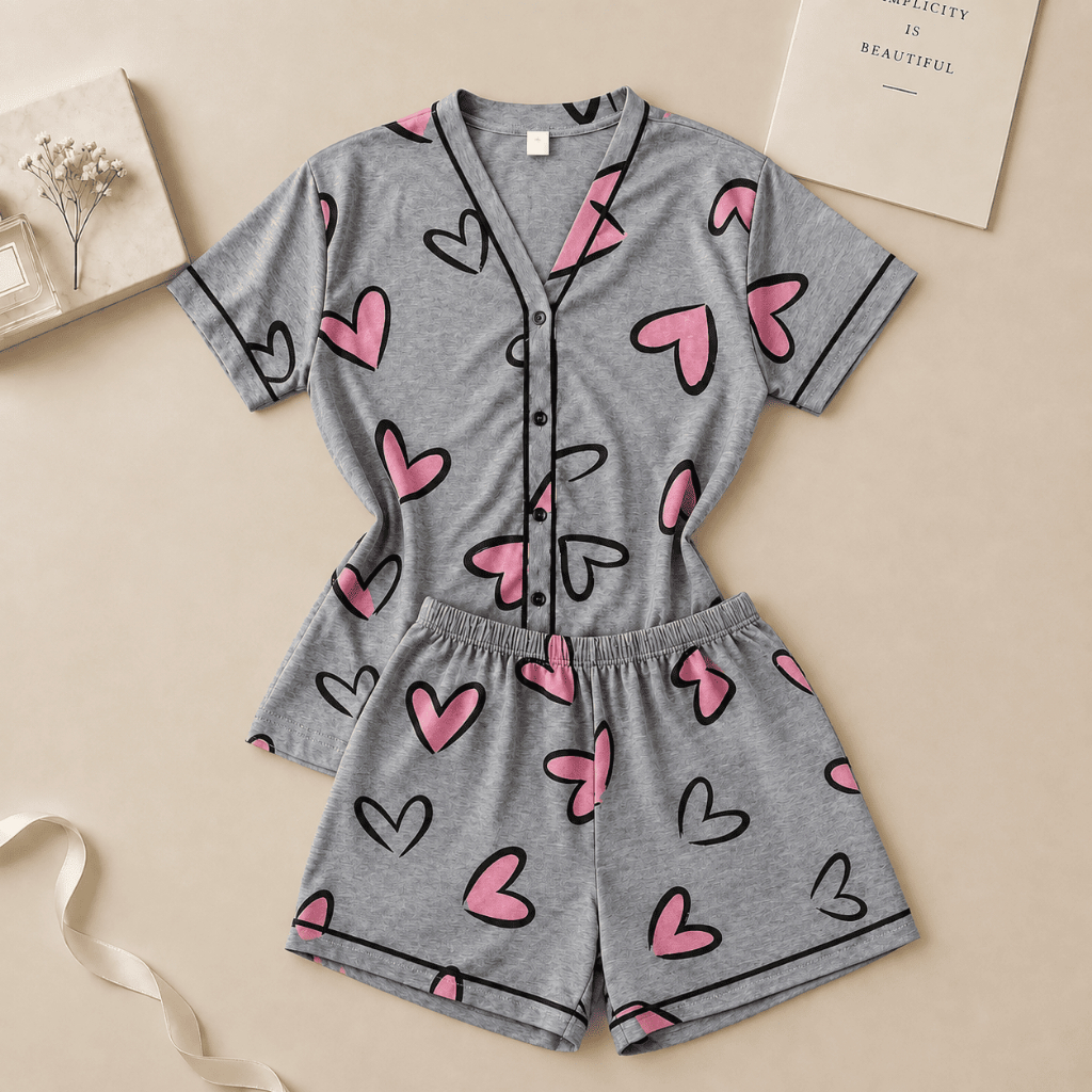 Baby Doll Americano Coração Malha Premium Blogueira Amamentação Cirurgico c/ botoes Funcionais