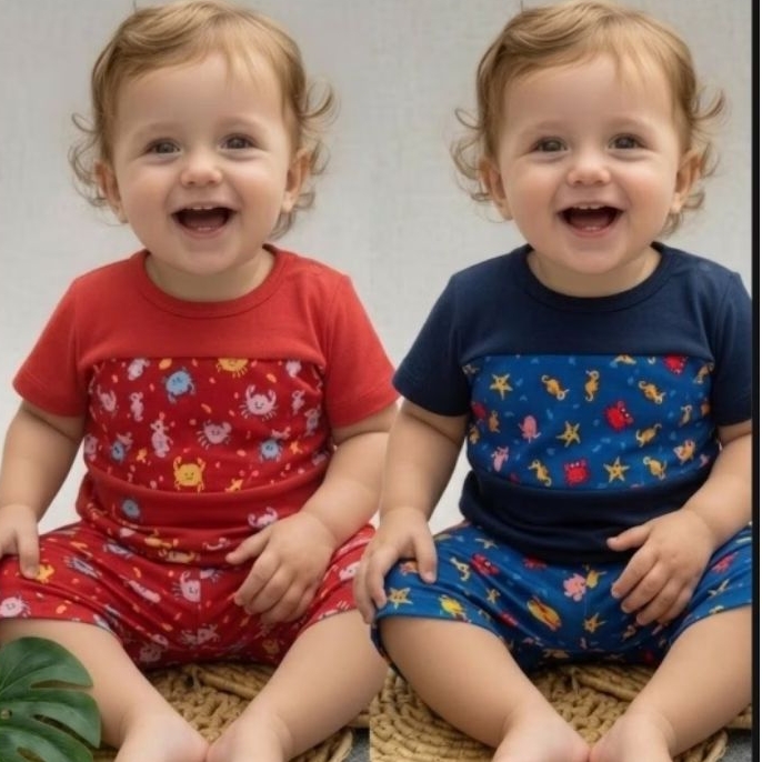 Conjuntinho Bebê Fundo do Oceano, Short Tactel+ Camiseta Menino, conjunto Verão Menino, Camiseta e Short Criança.