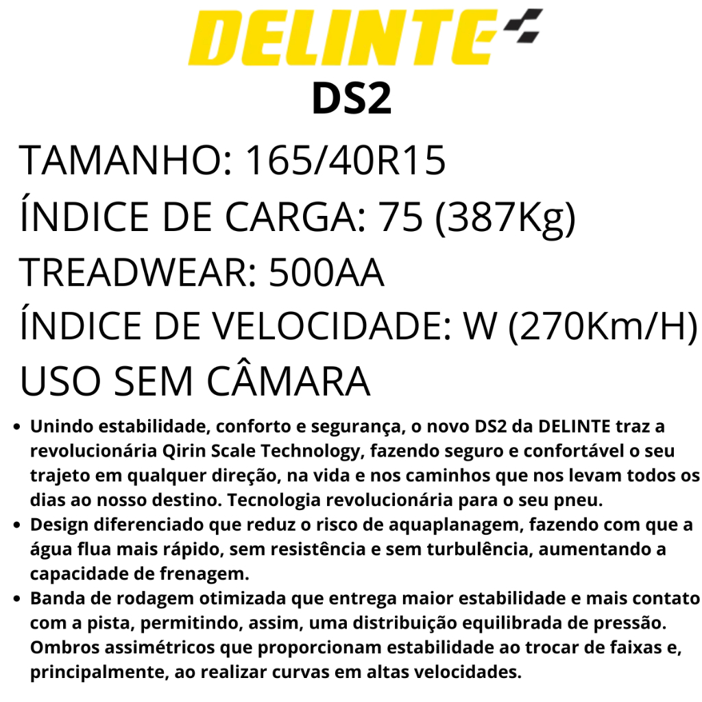 Kit 2 Pneu 165/40r15 75w Delinte Ds2 Xl — imagem 2 de 2