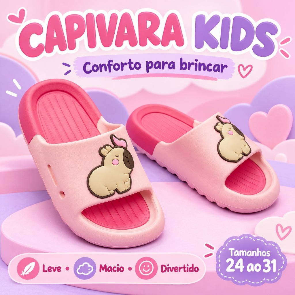 Chinelo Slide Infantil Feminino Fofinho Cachorrinho Pug 3D Macio Confortável Anti Derrapante Praia Piscina