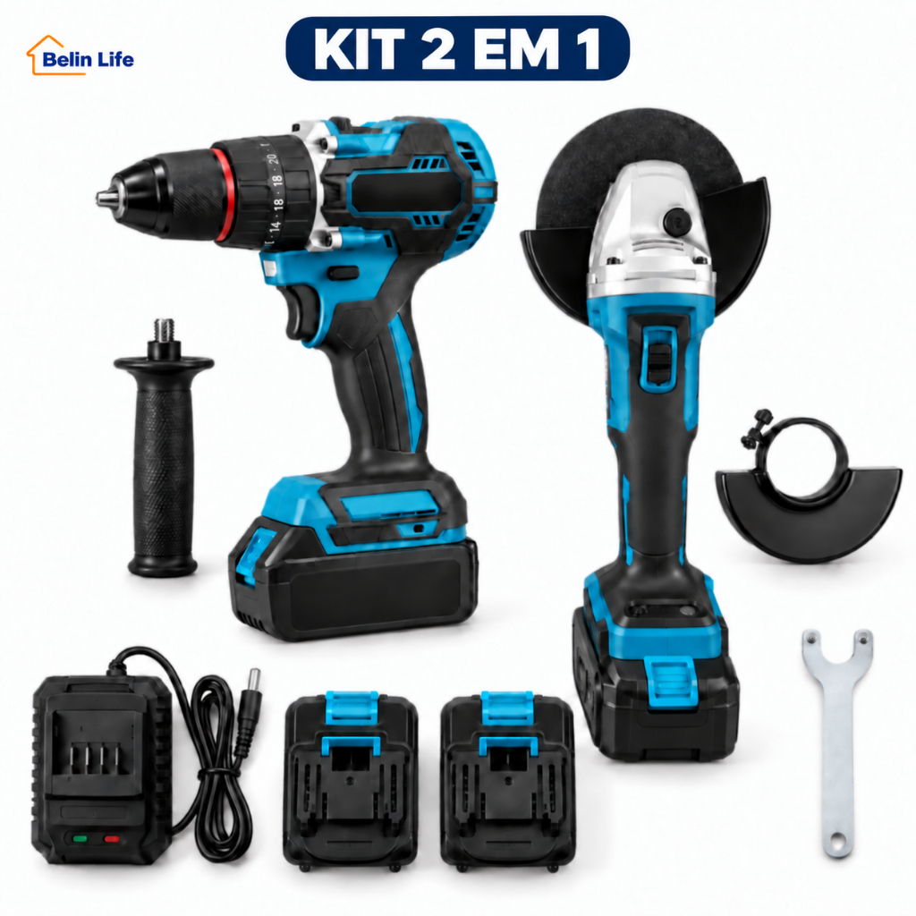 Kit Combo 2 em 1 Luatek 48V Parafusadeira Esmerilhadeira Sem Fio 2 Baterias Brushless Luatek LWJ-297