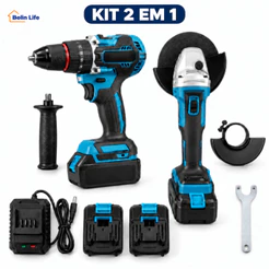 Kit Combo 2 em 1 Luatek 48V Parafusadeira Esmerilhadeira Sem Fio 2 Baterias Brushless Luatek LWJ-297