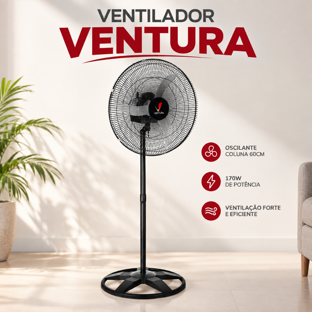 Ventilador de Coluna Ventura 60cm Ventilador Grande Bivolt Oscilante Ventilador Turbo 150W Venti-Delta