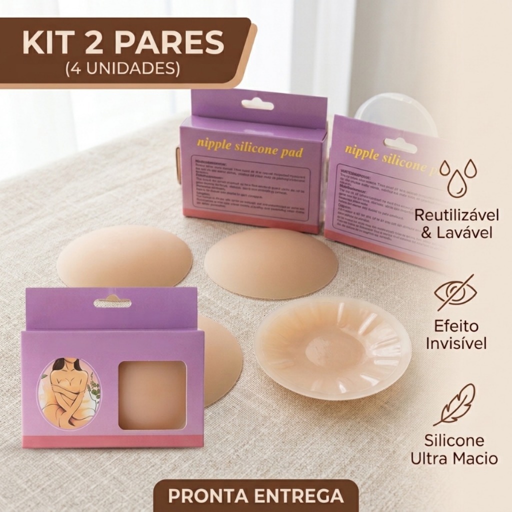Kit com 2 Pares Protetor De Mamilo Silicone Tapa Bico Seio Adesivo Invisível Reutilizável Lavável