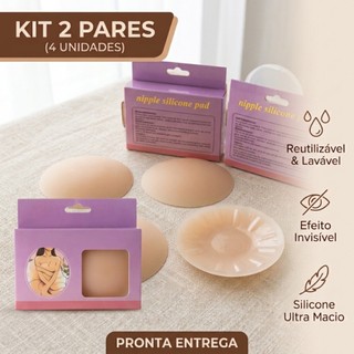 Kit com 2 Pares Protetor De Mamilo Silicone Tapa Bico Seio Adesivo Invisível Reutilizável Lavável