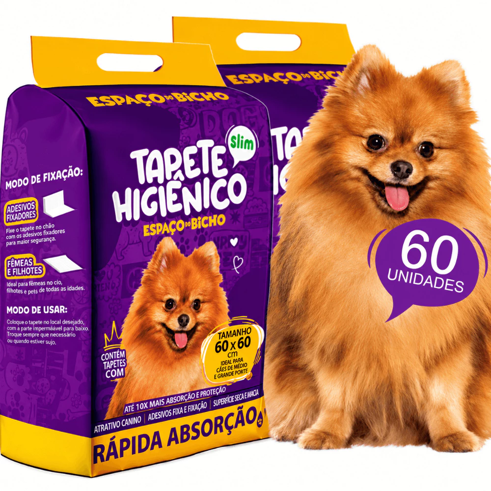 Kit 2un Tapete para Cachorro Higiênico Espaço De Bicho Pet 60x60cm 60 Unidades