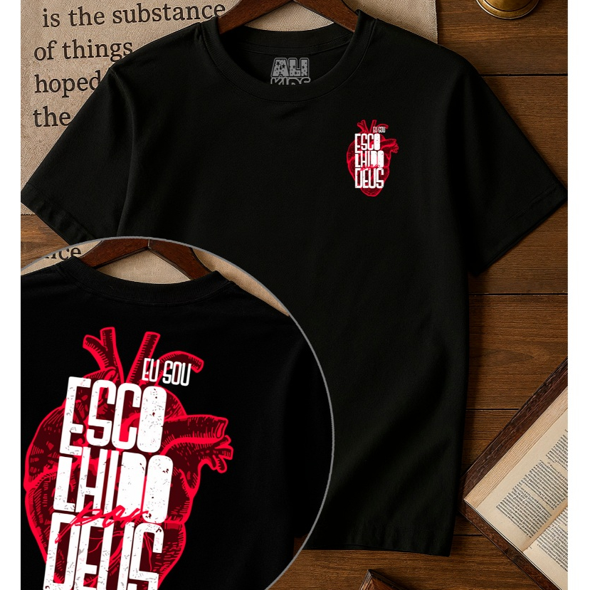 Camiseta 100% Algodão Gospel para crianças Juvenil e Infantil Menino Menina 2 ao 16 anos Escolhido por Deus