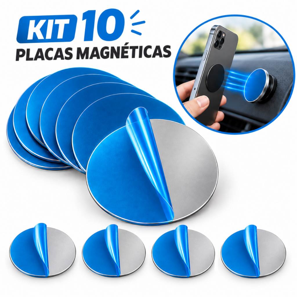 Placa Metálica Adesiva Suporte Magnético Celular Veicular Universal 30mm