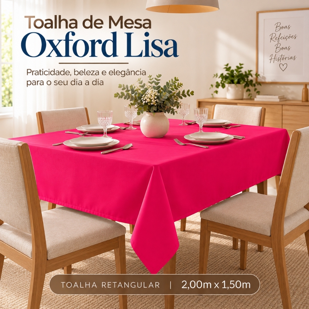Toalha de Mesa Oxford tecido Grosso 2,00 x 1,50 m Mesa de 6 cadeiras Retangular Acabamento em Bainha