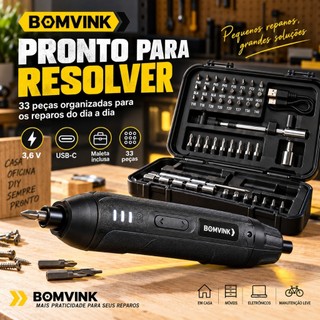 Parafusadeira Eletrica Sem Fio USB-C Bateria 2000mAh 3.6V com Maleta e 30 Bits