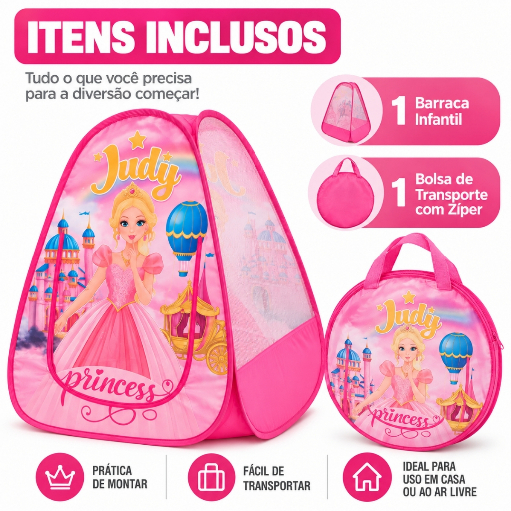 Barraca Infantil Menina Cabana Toca Pop-up Princesa Castelo Dobrável com Bolsa · foto 2