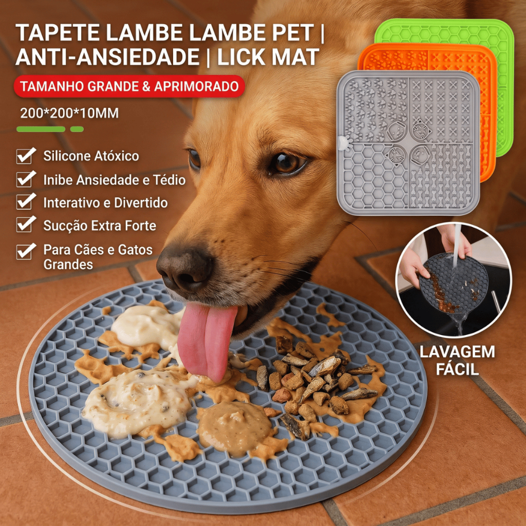 Comedouro Lento Pet Tapete Lambe Lambe Cachorro Gato Grande Silicone Inibidor Ansiedade Tédio Interativo Lick Mat
