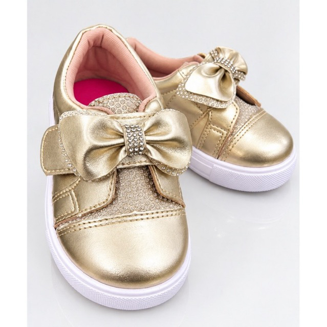Tênis Infantil Menina Velcro com Glitter e Laço – Brilho e Conforto para Pequenas Fashionistas