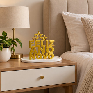 Kit Decoração Feliz Ano Novo com Bandeja Delicado Presente Decorativo
