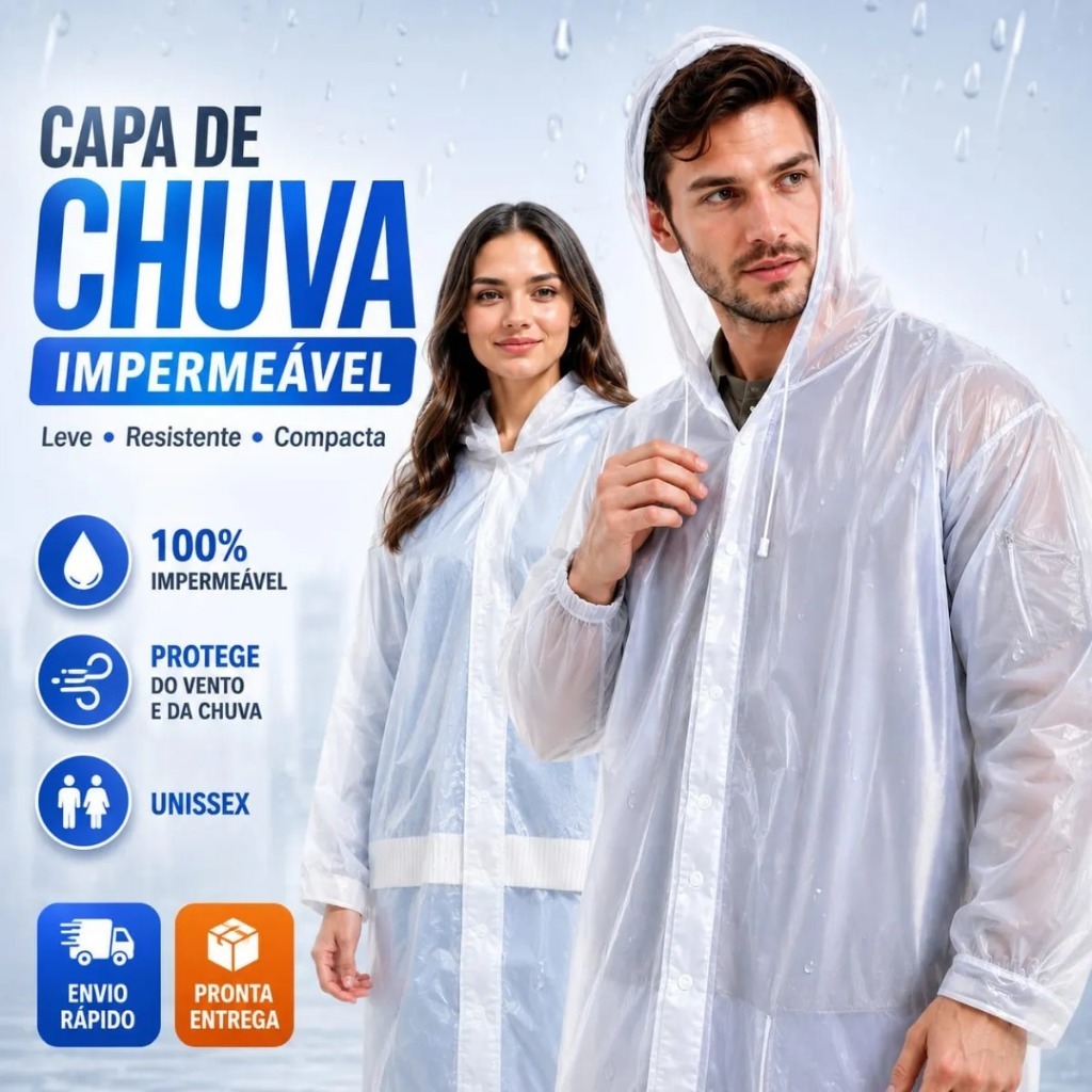Capa Chuva Com Gabardina Grossa Comprida transparente Qualidade Reforçada Reutilizável Envio Rápido