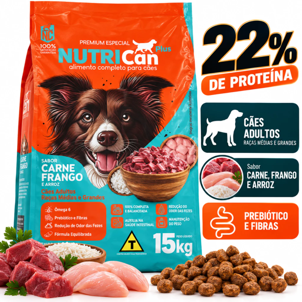 Ração Para Cachorro 15kg Premium Especial Adulto Todas As Raças Nutrican Carne Frango