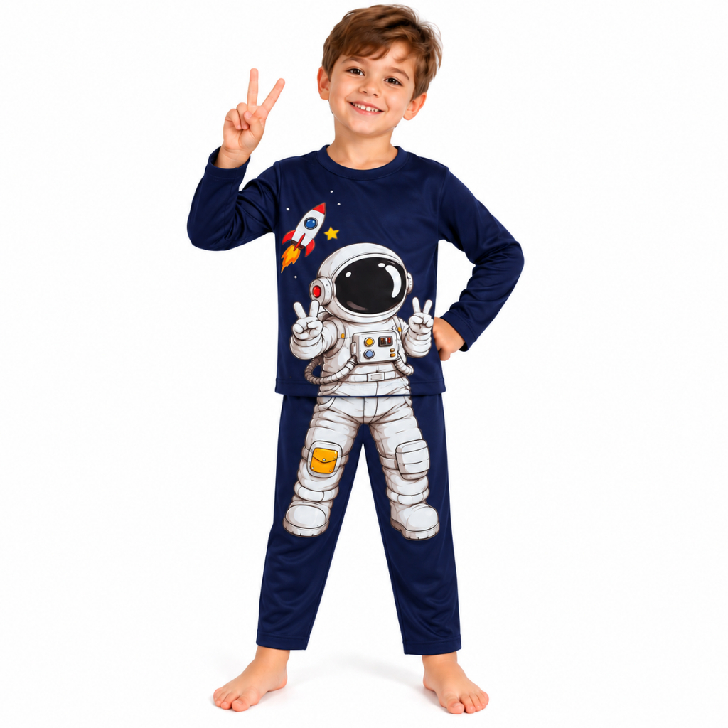 Pijama Astronauta Interativo Temático Menino Manga longa e calça Tamanho 1 2 3 4 6 8