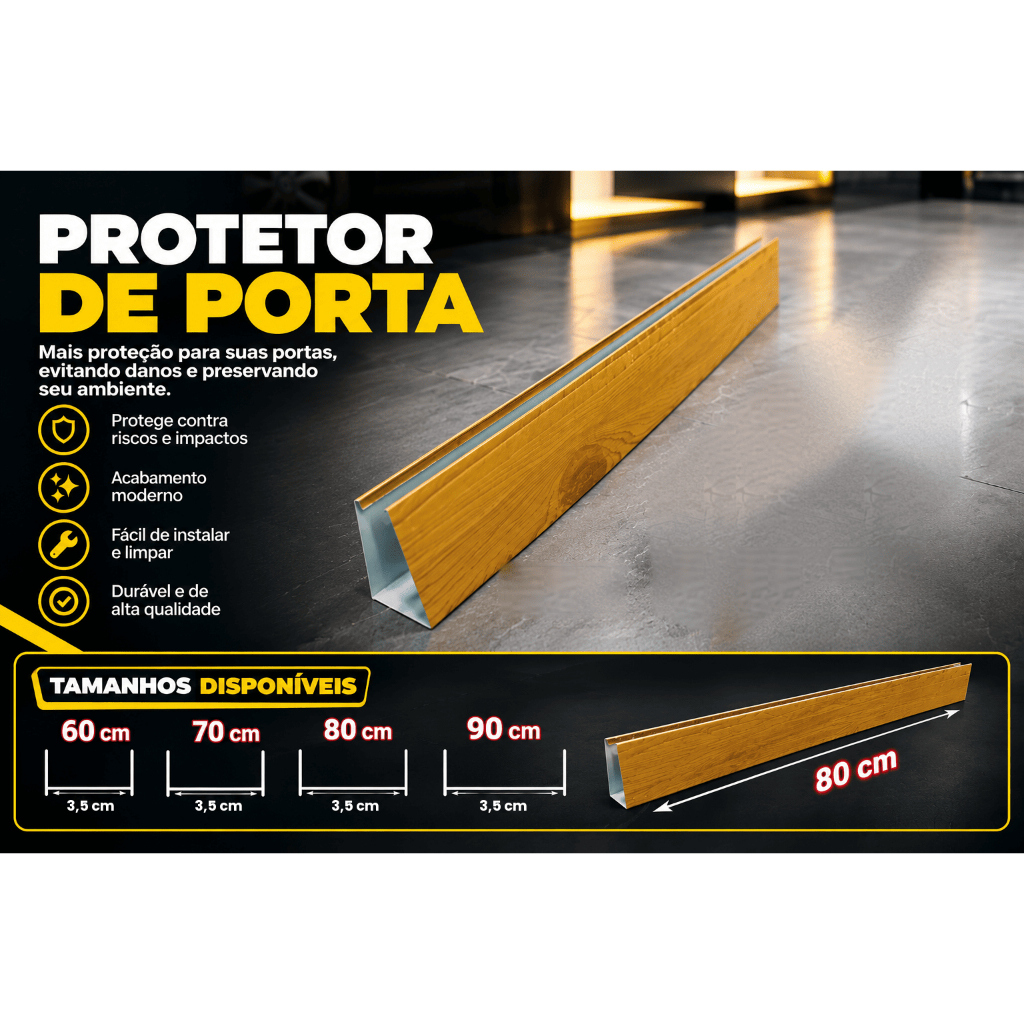 Protetor De Porta Na Cor Madeira Pinos Contra Umidade Resistente Facil Instalação 60 cm a 90cm