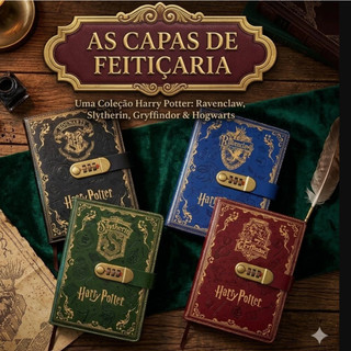 Diário Harry Potter Couro Decorado com Senha Caderno Papelaria Hogwarts Sonserina Grifinoria Lufa Lufa Cornival