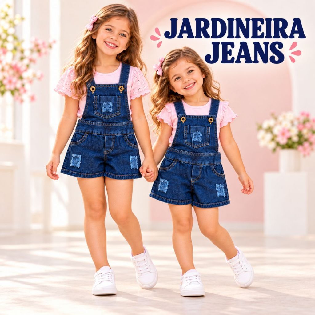 Jardineira infantil Menina Short Bermuda Infantil Curta 2 ao 8 - PB