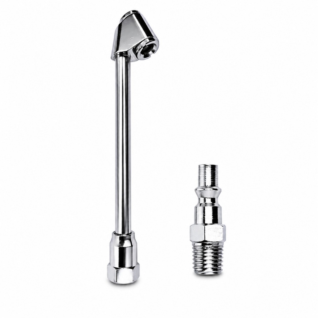 Bico de Encher Pneus Com Bocal Duplo e Retenção Com Adaptador para Engate 1/4