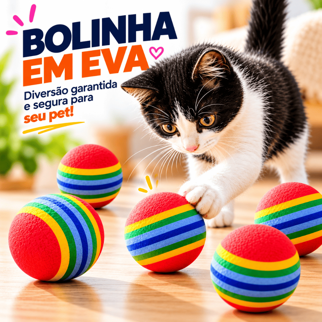 Kit Bolinhas EVA para Gatos 6 12 20 Unidades | Brinquedo Interativo Colorido Pet