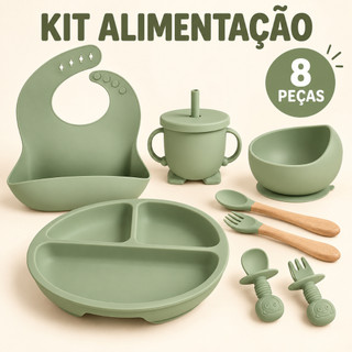 Kit 8 pecas Talheres do Bebê Conjunto Prato De Jantar De Silicone Para Bebês Com Tigela De ventosa Sippy Cup Bibs Colher